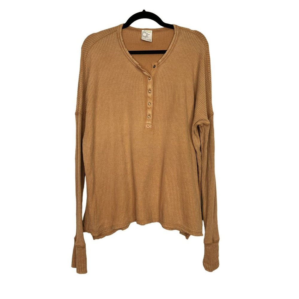 OFFLINE by Aerie Way Back Waffle Henley Long Sleeve Top Brown Size S